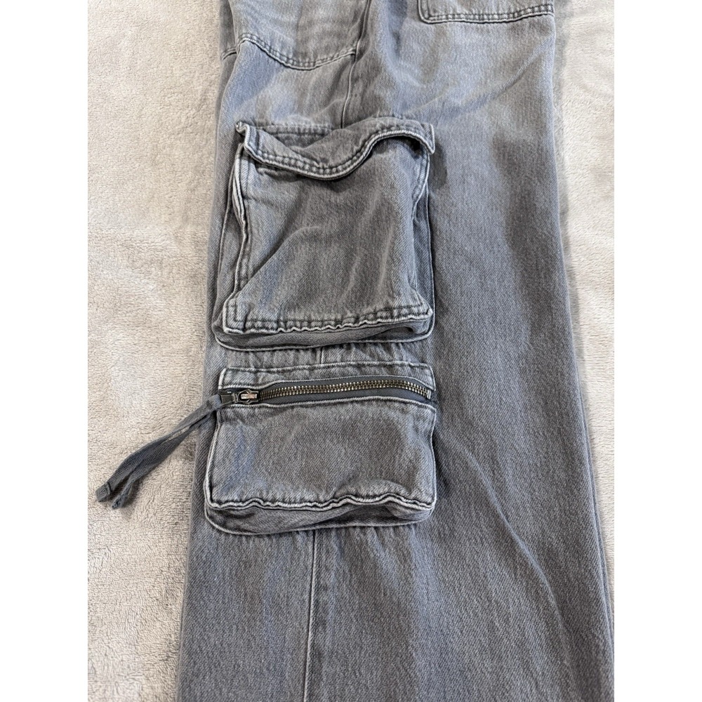 Aeropostale Gray Denim Cargo Jeans Wide Leg Baggy Multi-Pocket Elastic Waist - Picture 8 of 9